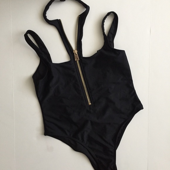 Nasty Gal Other - Choker zipup black one piece swimsuit by Nasty Gal